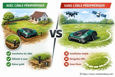 Comparatif robot tondeuse Bosch : avec ou sans câble périphérique ?