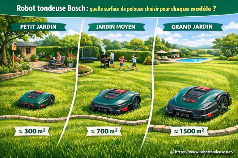 Robot tondeuse Bosch : quelle surface de pelouse pour chaque modèle ?