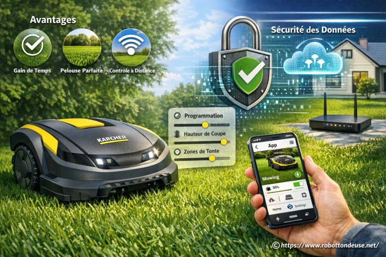 Robot tondeuse Kärcher connecté : quels avantages, réglages et sécurité des données ?