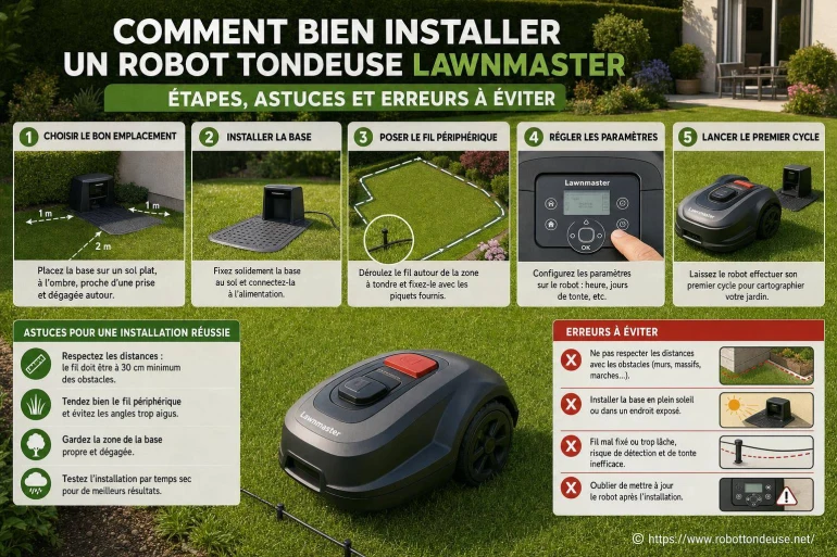 Comment bien installer un robot tondeuse Lawnmaster : étapes, astuces et erreurs à éviter ?