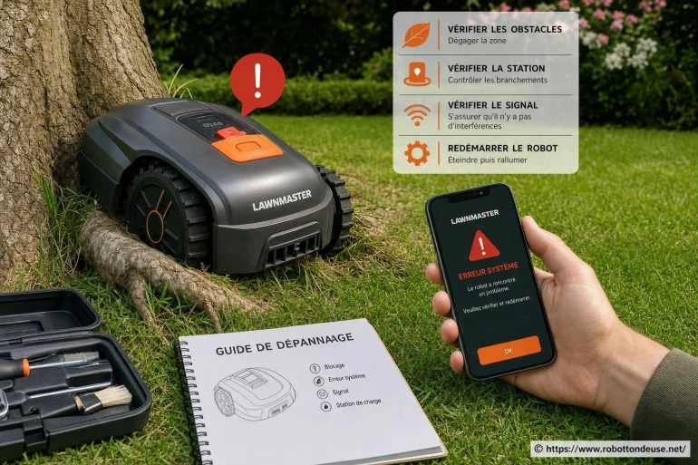 Dépannage courant d’un robot tondeuse Lawnmaster : que faire en cas de blocage ou d’erreur système ?