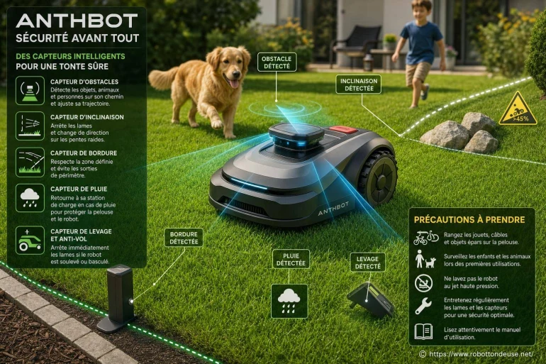 Robot tondeuse ANTHBOT et sécurité : capteurs et précautions