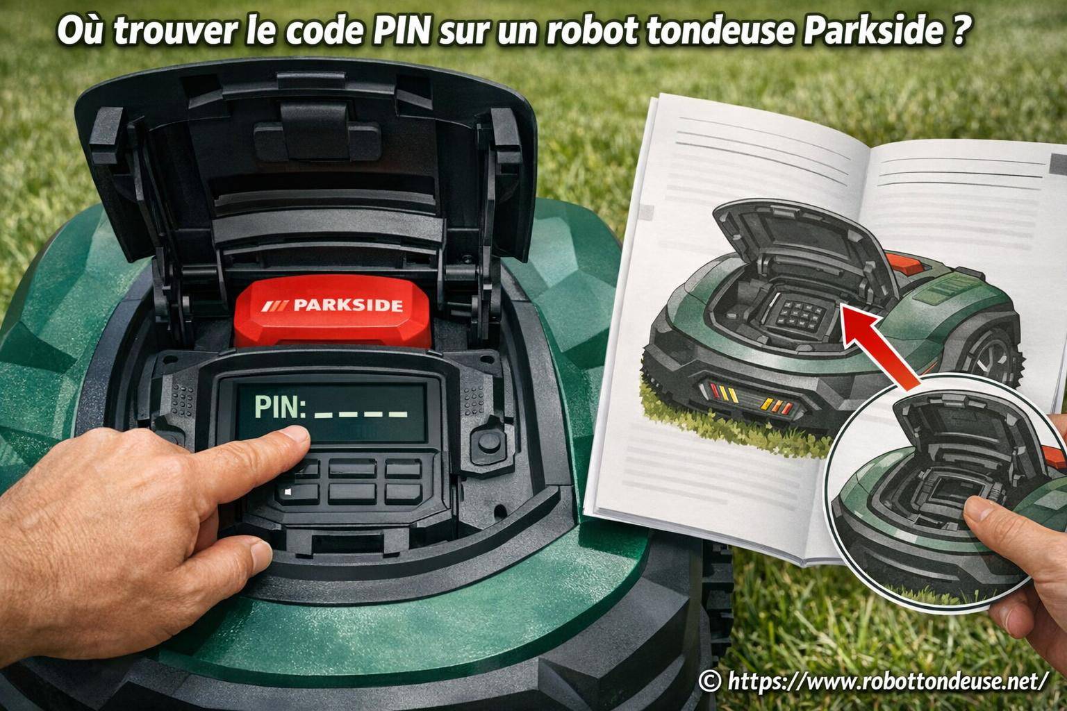 Où trouver le code PIN sur un robot tondeuse Parkside ?