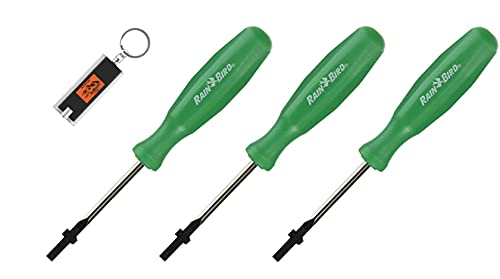 Lot de 3 outils de réglage du rotor Rain Bird - Tournevis rotor à tête plate et outil de traction pour Rainbird Series 3500, 5000, 5500, et plus encore, comprend un porte-clés lumineux LED