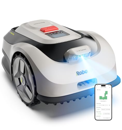 RoboUP Raccoon 2 SE Robot Tondeuse avec Garage - 600m², Robot Tondeuse Vision sans RTK, Prêt à l'emploi, Tonte en U Forme, 5Ah Recharge Rapide & 150mins Autonomie Longue