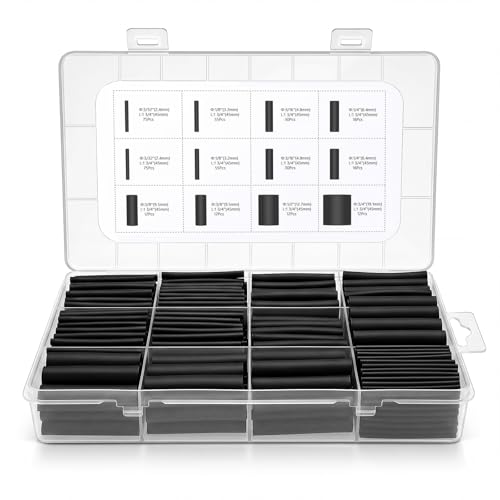 Oderra Gaines Thermorétractables Noires 400 Pièces, 6 Taille