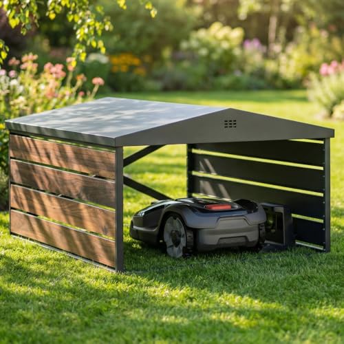 CASABEL Abri Robot Tondeuse en Acier Galvanisé, Toit Double